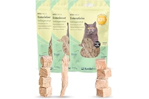 RumbleBox Friandises lyophilisées pour Chats – Pur Canard : Blanc, Morceaux & Foie 100%, Mono-protéine (1 ingrédient Naturel), sans céréales ni Sucre, hypoallergéniques - 3 × 50 g