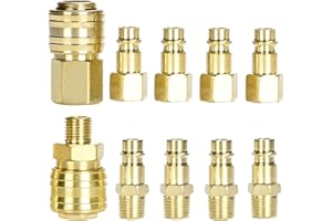 OUMUIK Lot de 10 raccords à air comprimé Euro 1/4" BSP pour tuyaux, raccord rapide pour tuyau, tuyau d'air, compresseur, raccords de tuyau d'air, raccord de tuyau d'air