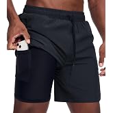 Danfiki Men's Sports Running Shorts 2 in 1 with Integrated Pockets | zip up shorts phone quick dry rugby lightweight moisture