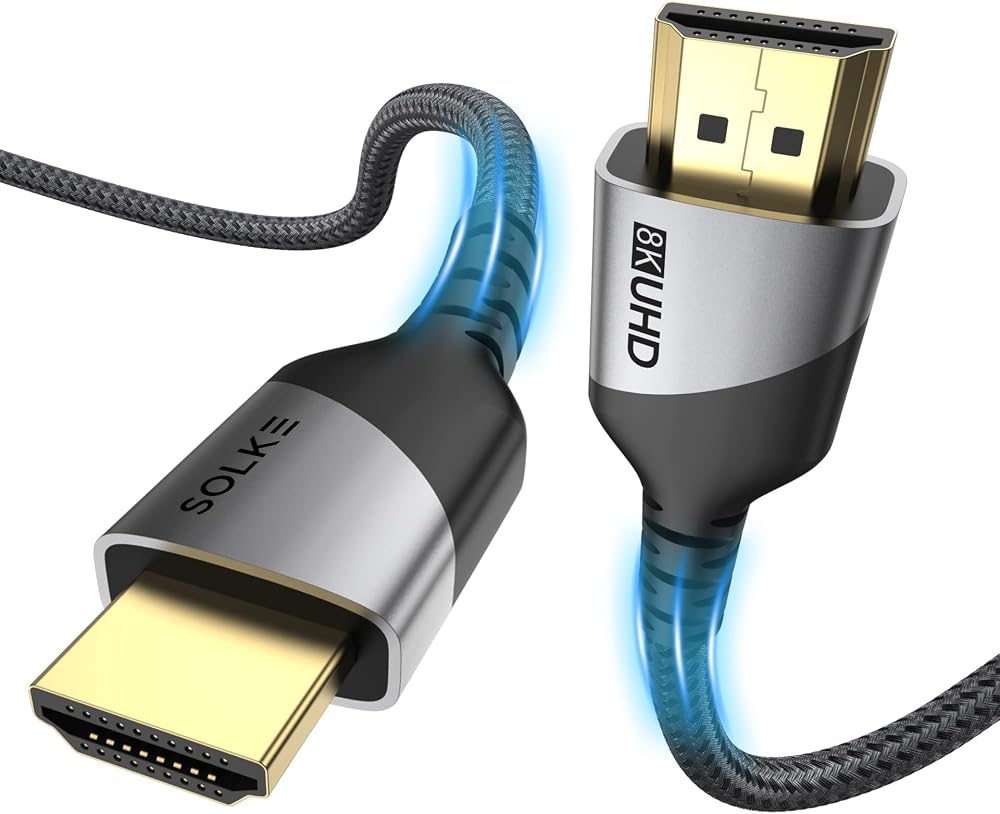 SOLKE HDMI 2.1 Kablo UHD 8K 60Hz 4K 120Hz 48Gbps HDR eARC HDCP TV Monitör PS5 Xbox Görüntü Kablosu Örgülü Alüminyum (2 Metre)