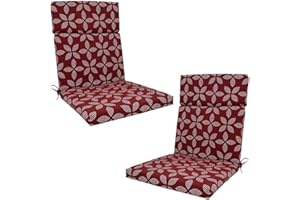 BJWU Set of 2 Waterproof High Back Garden Chair Cushions with Ties - Indoor/Outdoor Seat Pads for Patio, Loungers, Recliners & Rocking Chairs (Wine Red, 45 ×107 × 3cm)