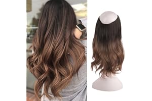 FESHFEN Extensiones de Hilo Invisible Rizadas Ondulado sin Clip de Una Pieza Extensiones de Cabello Invisible Secreta Hilo de Pesca Extensiones de Pelo Sintética Postizos para Mujer 35cm