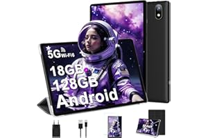 DMOAO Tablet 10 Pulgadas Android 14 con 5G Wi-Fi 6, HD Tablet con 18GB RAM + 128GB ROM (TF 1TB), Widevine L1, 8 Cores 2.0 GHz, Bluetooth 5.0, 1280 * 800 IPS, USB-C, 6000 mAh, Negro
