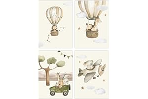 YunBey Set di 4 Poster per Bambini Cameretta A4 Quadri Animali della Giungla senza Cornice Immagini Decorativi per Cameretta Ragazzi e Ragazze