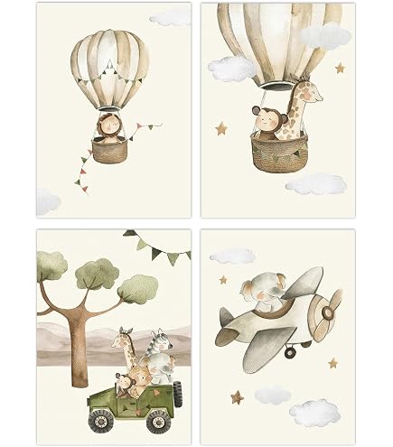 Posters Animaux Forêt Pour Chambre Enfant – Lot De 4 Affiches A4 (21x30 Cm) – Ours, Hibou, Cerf, Renard – Papier 250g – Sans Cadre