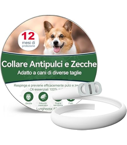 Collare Antipulci E Zecche Per Cani - Taglia Unica 63cm, Protezione 8 Mesi, Impermeabile