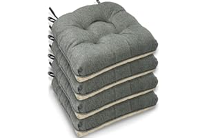 Casabella Chair pads - Dining Chairs Cushion - 4 Pc Cushions 45x45+8cm Non Slip Backing Chairpads - Tufted Seat pads With Ties - Durable & Soft Cushions for Kitchen, Garden - Silver