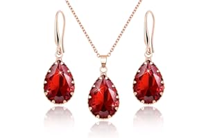 Linawe Crystal Jewellery Sets for Women, Imitation Diamond Pendant Necklace, Rhinestone Drop Dangle Earrings, Birthstone Cubic Zirconia Matching Wedding Jewellery, 14K Gold/Rose Gold/Silver Tones