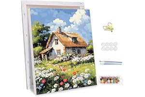 NEWENMO Rural Cottage Paint by Numbers for Adults with Frame,DIY Wildflowers Paint by Numbers,Canvas Oil Painting Kit,Arts and Crafts Kit Acrylic Pigment Drawing Paintwork for Home Decor,30x40cm