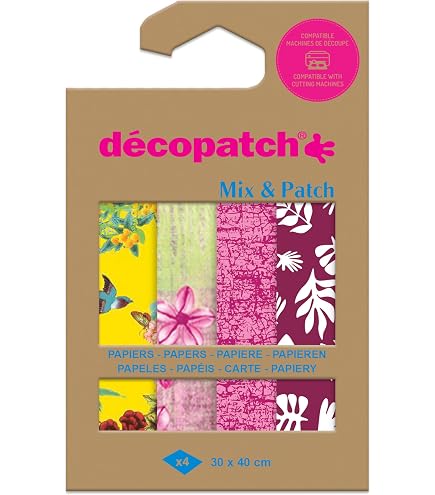 Decopatch 20 Fogli Carta Decorativa Asia Giallo, 30x40 Cm, Per Decoupage Su Legno, Vetro, Plastica, Multiuso, Made In France