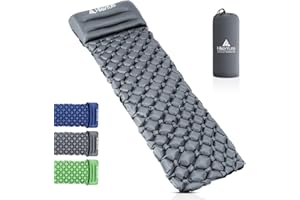 HIKENTURE Inflatable Air Mattress with Pillow, Camping Mat Pad Lightweight & Compact, Inflatable Roll Mat, Camp Air Sleeping Pad Waterproof, for Outdoor Travel Hiking Backpacking, Grey