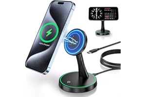 OANDYS Mag-Safe ladestation iPhone, 15W Schnelles Wireless Charger für iPhone 17 Pro Max/17 Pro/17 Air/17/16/15/14/13/12 Serie und für AirPods 4/3/2/Pro,Mag-Safe ständer mit schlaffreundlichem Licht