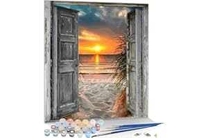 KAMIERFA Peinture par Numero pour Adultes Kit de Peinture à l'huile sur Toile Bricolage avec pinceaux Peinture de Dessin de Pigment Acrylique 40x50cm (Coucher de soleil)