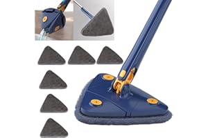 Earnmore 360 Grad Dreieckiger Reinigungsmopp, Dreieckiger Teleskop-Mopp Drehbarer Verstellbarer Wischmopp, Multifunktionaler Push-Pull-Automatischer Quetschmopp (blau + 6 Pads)