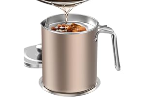 Chihee Sitko olejowe, dzbanek na tłuszcz, 2 l, stal nierdzewna, pojemnik na puszki z sitkiem o drobnych oczkach, nadaje się do przechowywania oleju do smażenia i tłuszczu spożywczego