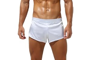 AIEOE Pantaloncini da Notte in Raso Uomo Pantaloncini Corti da Uomo con Spacchi Laterali Jockstrap Boxer Intimo Pantaloncini da Salotto Pantaloncini da pajamas