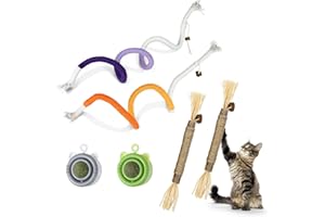 Baguuaray Confezione da 6 giocattoli da masticare per gatti con 2 palline di erba gatta giocattolo per gatto, 2 bastoncini di erba gatta e 2 corde interattive per dentizione, per la cura dentale dei