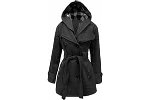 ZAFS Winter Coats Women's Coats Belted Waist Long Sleeve Buttoned Womens Winter Jackets For Women Uk Hooded Long Coat Ladies Coats Ladies Body Warmer For Women