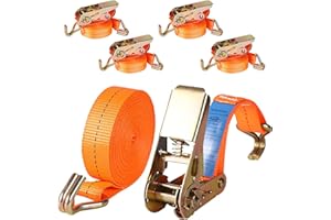 Putentfun 4 x 800 KG Ratchet Straps with Double Hooks,5M x 25mm Heavy Duty Ratchet Strap Tensioning Belts Adjustable Cam Buckles Strap Lashing Straps for Car Roof Rack/Vans/Motorcycle/Luggage