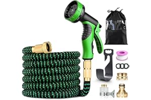 Rantizon Manguera Jardin Extensible 15M, Boquilla en 10 Modos, Manguera Extensible con 4 Capas de Látex a Prueba de Fugas, 3/4 "- 1/2" Conector de Latón, Mangeras Jardineria Flexible 15 Metros