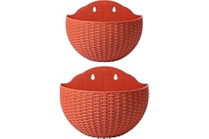 SENCC 2 macetas colgantes de ratán de imitación para colgar en la pared, macetas colgantes de semicírculo para exteriores con agujero de drenaje y ganchos, cesta colgante de jardín de plástico para valla de