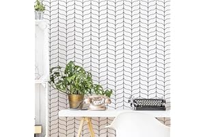 JOLIHOME Tapeta geometryczna, czarno-biała, nowoczesna, minimalistyczna, odklejana i przyklejana, papier kontaktowy, samoprzylepne naklejki ścienne, paski winylowe w kształcie nuty, do sypialni, 44,5 x 500 cm