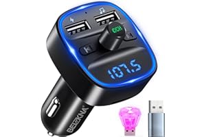 BEIZKNA Trasmettitore FM Bluetooth 5.3 per Auto Radio, Adattatore Bluetooth Auto con 2 Porte USB, Kit Vivavoce MP3 Audio Lettore Caricabatterie Auto Supporto BT, Scheda TF, Disco USB