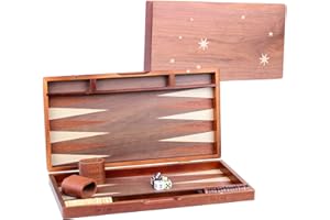 Syrace Ensemble de backgammon en bois avec incrustations classiques - Étui de jeu de société de stratégie - 39,7 cm - Backgammon avec pièces de contrôle pour adultes et enfants