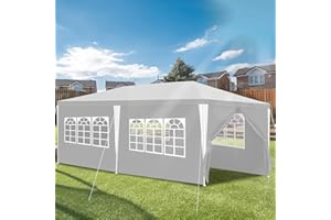 Gimisgu pawilon ogrodowy, wodoszczelny, ochrona przed promieniowaniem UV, z 6 częściami bocznymi i oknami, stabilny, do użytku na zewnątrz, do ogrodu, na imprezę, wesele, biały, 3 x 6 m