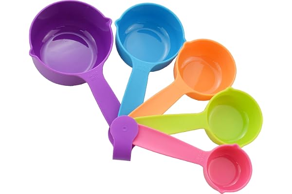 Bo Time Lot de 5 Tasses/ Cuillères de Mesure Multicolores pour Cuisine et P Tisserie