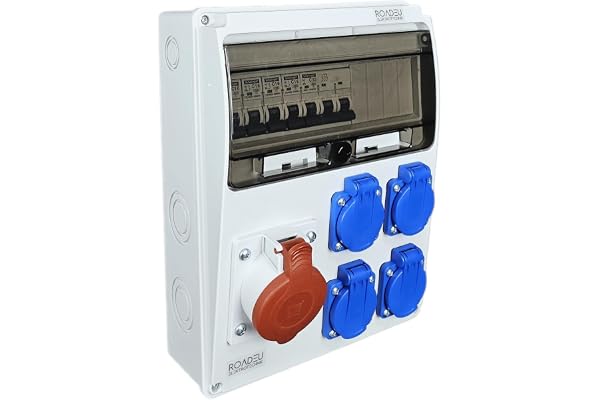 RoadEu - Coffret de Chantier, Distributeur Mural. Prise CEE 32A et 4x 230V. Répartiteur de prise avec disjoncteur 32A et 16A. Répartiteur de courant de chantier entièrement câblé