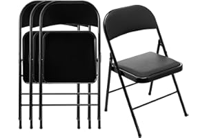 LeChamp 4pcs PU Folding Chair Indoor Strong Steel Frame Camping Chair Space Saving Desk Chair For Guest, Visitor & Conference Seat Black…