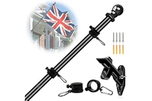 NQ 5FT (1.5M) Flag Pole for Garden with Flag Pole Holder, Stainless Steel Flag Pole Kit for House, Flag Pole for Outdoor, Wall Mounted Flag Pole (Black)