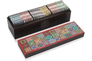Octavius | Assorted Tea Bag Sampler Gift Set - 6 Tea Flavors | 60 Counts - Black & Green Tea | Tea Sampler Pack | Tile Motif Wooden Tea Set Gift | Pack of 1