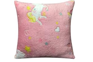 Olivia Rocco Fleece Blankets For Kids Soft Cosy Glow In The Dark Blanket Childrens Fluffy Warm Bedroom Accessories Boys Girls Bed Throw, Rainbow Unicorn Cushion