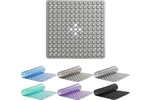 AMFUN Kwadratowa mata prysznicowa 53 x 53 cm, antypoślizgowa, antypoślizgowa, mata prysznicowa, mata łazienkowa z PCW, 53 x 53 cm, można prać w pralce, z mocnym uchwytem z przyssawkami i otworami