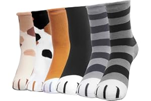 Crazy Bean 6 Pares de Calcetines Animales con Garras de Gato para Mujer - Algodón, Térmicos, Cálidos, Talla Única