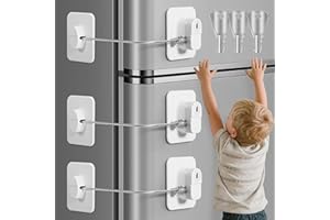 MWELLEWM 3PCS Fridge Door Lock Children Safety Window Safety Locks with 3 Keys, No Drilling Used in Freezer Doors, Window, Closets (White)