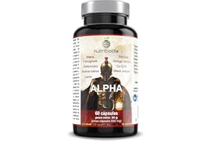‎NUTRIBIOLITE ALPHA - Muskelmasse, Kraft, Ausdauer, Energie und Muskelregeneration. Co-Q10, Ginkgo Biloba, Tribulus Terrestris, MACA, Bockshornklee, schwarzer Pfeffer, Knoblauch, Brunnenkresse, Avena Sativa. Vegan