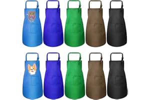 Geebuzz 10 Pieces Kids Apron Adjustable Blank DIY Children Chef Aprons Craft Aprons with Pockets for Kitchen Painting Cooking Baking