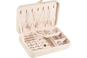 LANDICI Jewellery Box Small Jewellery Organiser for Women Girls, PU Leather Travel Jewellery Storage Case, Portable Jewellery Holder for Ring Earrings Necklace Bracelet, Jewellery Gift Box, Apricot