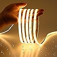 JOYLIT 12V COB LED Strip 6M Warm White 3000K Waterproof IP65 CRI 90+, 320LEDs/M 8MM Width Dimmable LED Strip Lights for Kitchen Cabinet, Counter, Shelf, Stairs