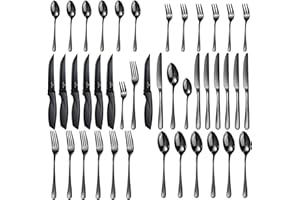 Besteck Set 6 Personen,Targzier 36 teiliges Edelstahl Besteckset mit Steakmesser,Hochwertiges Essbesteck,Messer Gabel Löffel für Familie/Party/Hotel,Schwarzes&Spülmaschinenfest Bestecksets