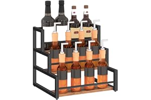 HOOBRO Vinställ med 3 nivåer, förvaringsställ för 12 kaffesirapflaskor, flaskorganisatör, vindisplay, kaffebönor, rustik