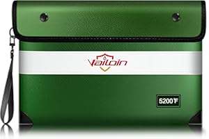 ‎VAILOIN Vailoin 5200℉ Feuerfeste Tasche mit Reißverschluss,(28x19cm) Dokumententasche Feuerfest Wasserdicht,Geldtaschen Banktasche,Dokumentenkoffer Aktentasche für A5 Dokumente,Passport(Grün)