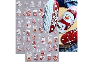 TELAIN Świąteczne naklejki na paznokcie, 2 sztuki zimowych bałwanów, sweter, rękawiczek zimowych, płatków śniegu, łosia i drzewa, wzór paznokci, naklejki do manicure do świątecznego zdobienia paznokci