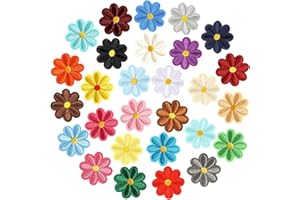 VYZUTR 28 Pièces Écusson Thermocollant À Fleurs Pour Vêtements, Mini Écusson Brodé Thermocollant Fleur Patch Pour réparation de vêtements 28 couleurs À repasser ou à coudre