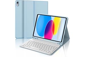 JADEMALL Keyboard Case for iPad A16 11th Generation 2025/10th Generation 2022, UK Layout Detachable Bluetooth Keyboard with Slim Cover and Pencil Holder for iPad 10th/11th Generation 10.9/11 inch, Sky Blue
