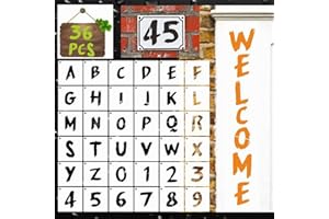 FAMIDIQGO 36 Stück Buchstabenschablonen Zahlenschablonen 3inch Alphabet Schablonen Bauernhaus Stil Schrift für Handwerk DIY Malen auf Holz Leinwand Fenster