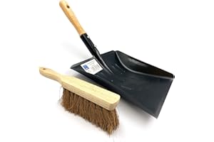 TDBS THE DUSTPAN AND BRUSH STORE Strong Metal Coal Shovel and Brush Set | 9-Inch-Wide Metal Shovel Dust Ash Pan with Soft Hand Brush Fireside Set | Large Garden Dustpan or Coal Scoop to Easily Collect Coal, Ashes, Dust, Garden Wastes